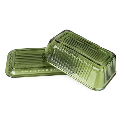 Ridged Glass Butter Dish with Lid - Green - Image 4