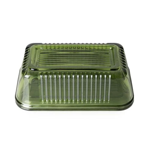 Ridged Glass Butter Dish with Lid - Green - Image 5
