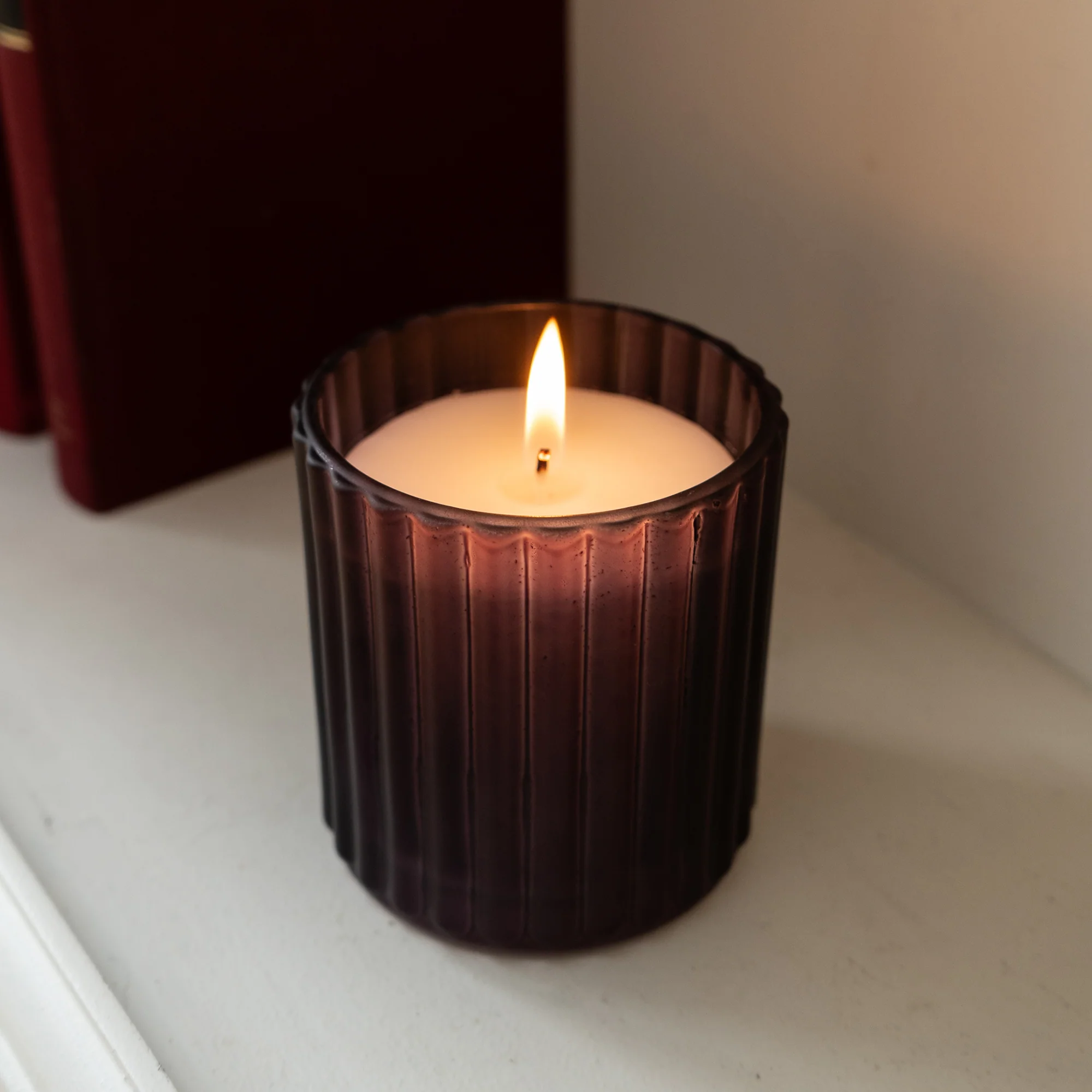 Ridged Glass Candle - Frosted Plum