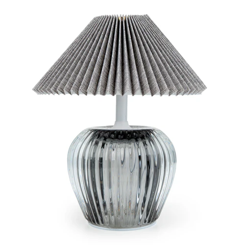 Ridged Glass LED Lamp with Pleated Shade - Image 2