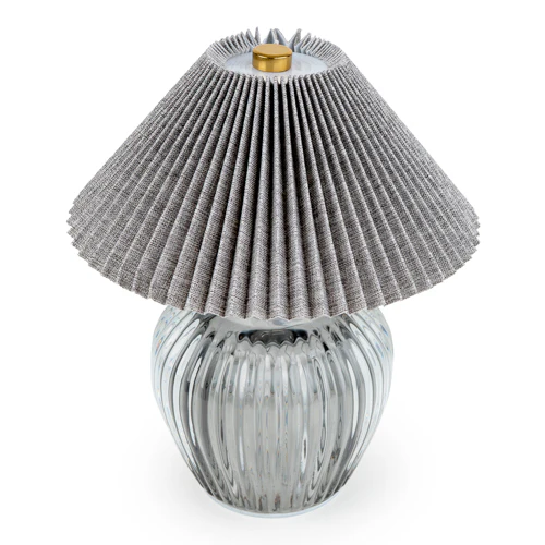 Ridged Glass LED Lamp with Pleated Shade - Image 3