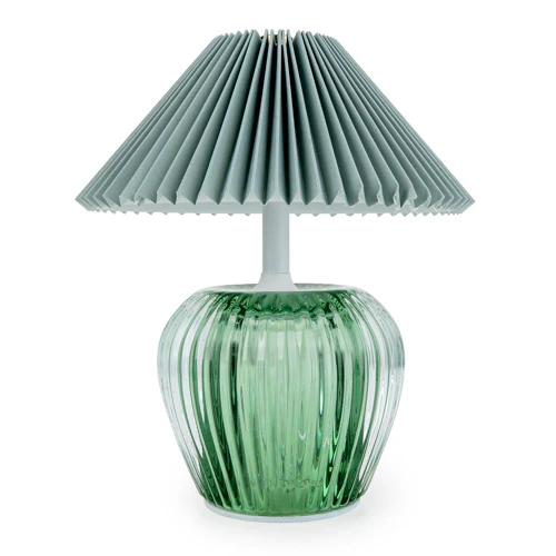 Ridged Glass LED Lamp with Pleated Shade - Image 5