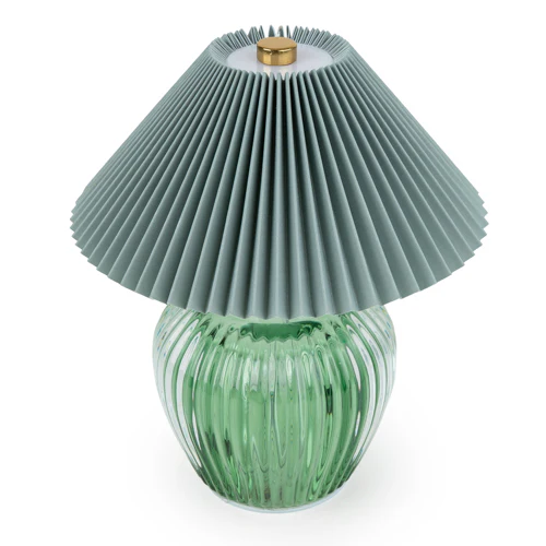 Ridged Glass LED Lamp with Pleated Shade - Image 6
