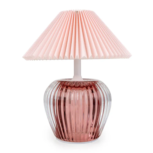 Ridged Glass LED Lamp with Pleated Shade - Image 8