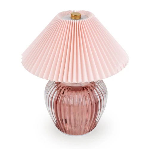 Ridged Glass LED Lamp with Pleated Shade - Image 9