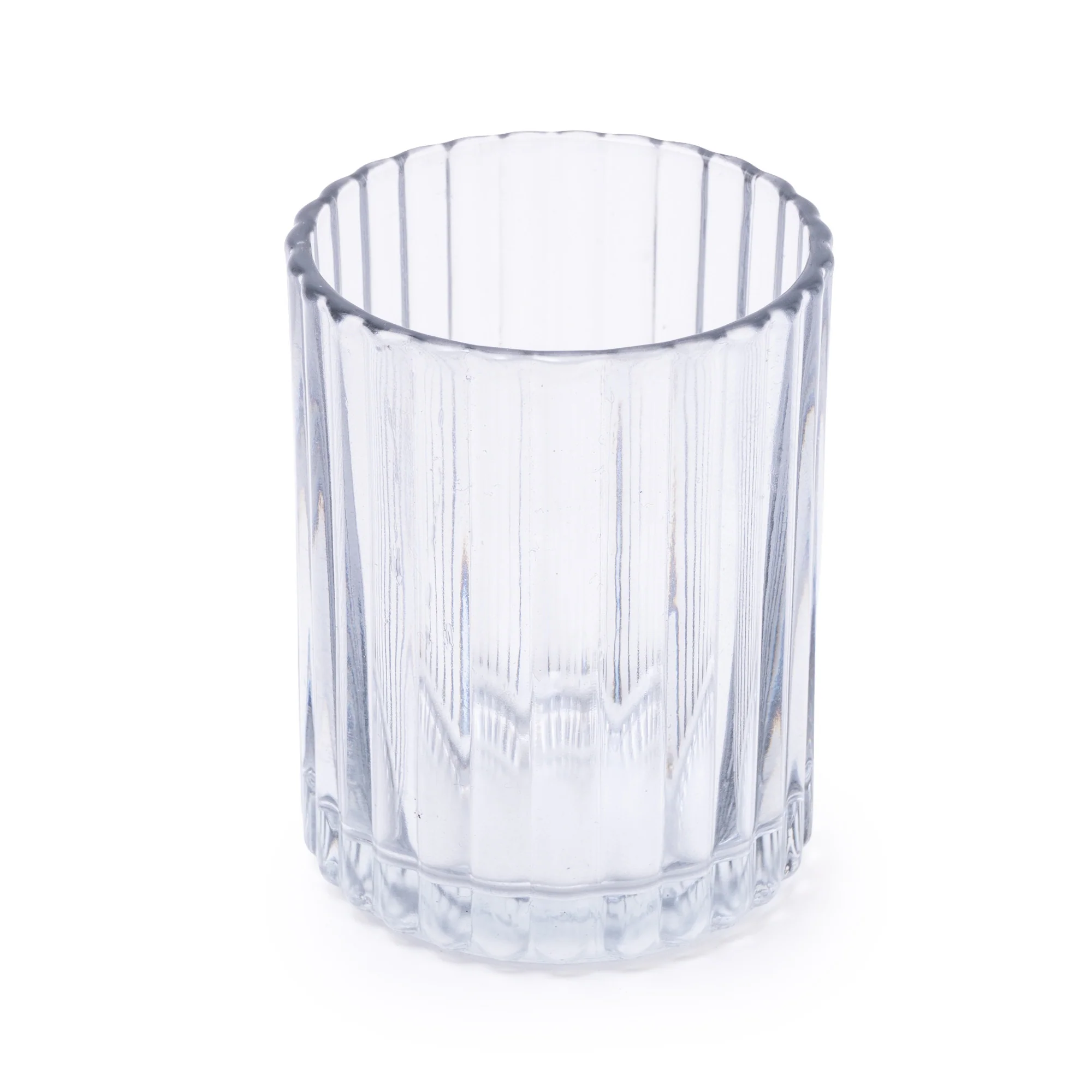 Ridged Glass Tumbler in Subtle Grey Shade, 10CM - Image 4
