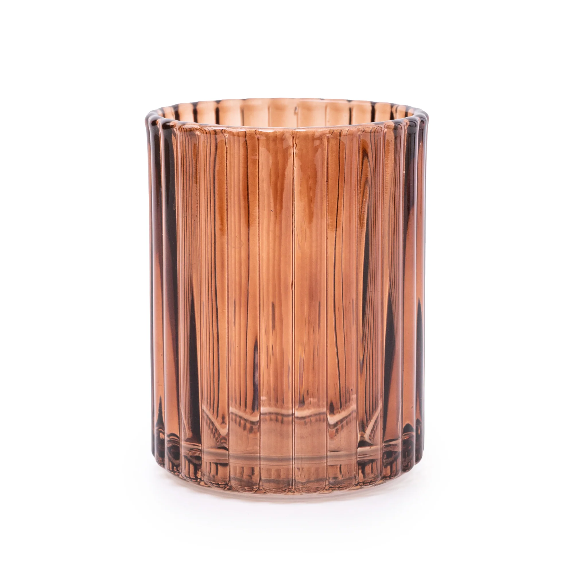 Ridged Glass Tumbler in Warm Amber Tone, 10CM - Image 2