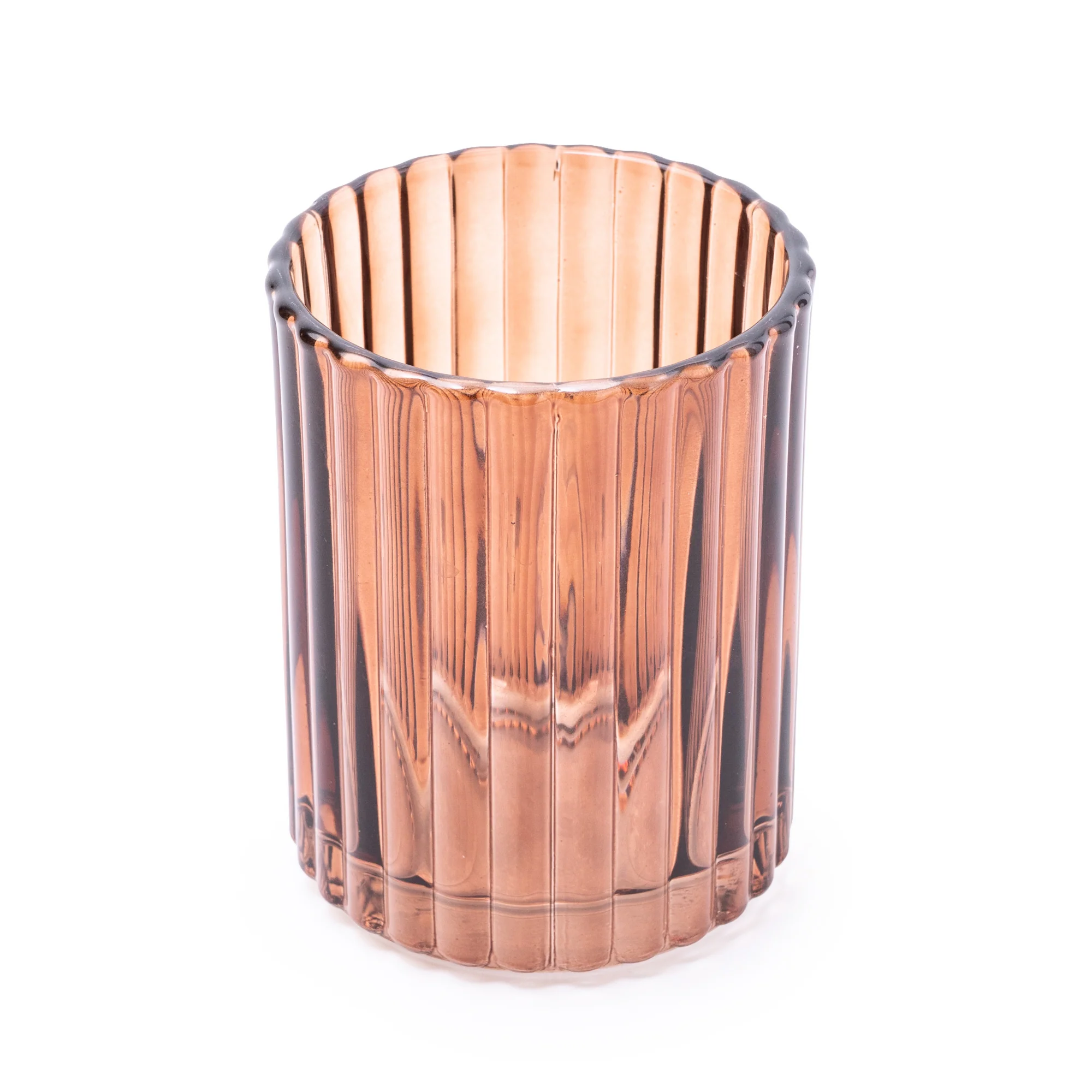Ridged Glass Tumbler in Warm Amber Tone, 10CM - Image 3