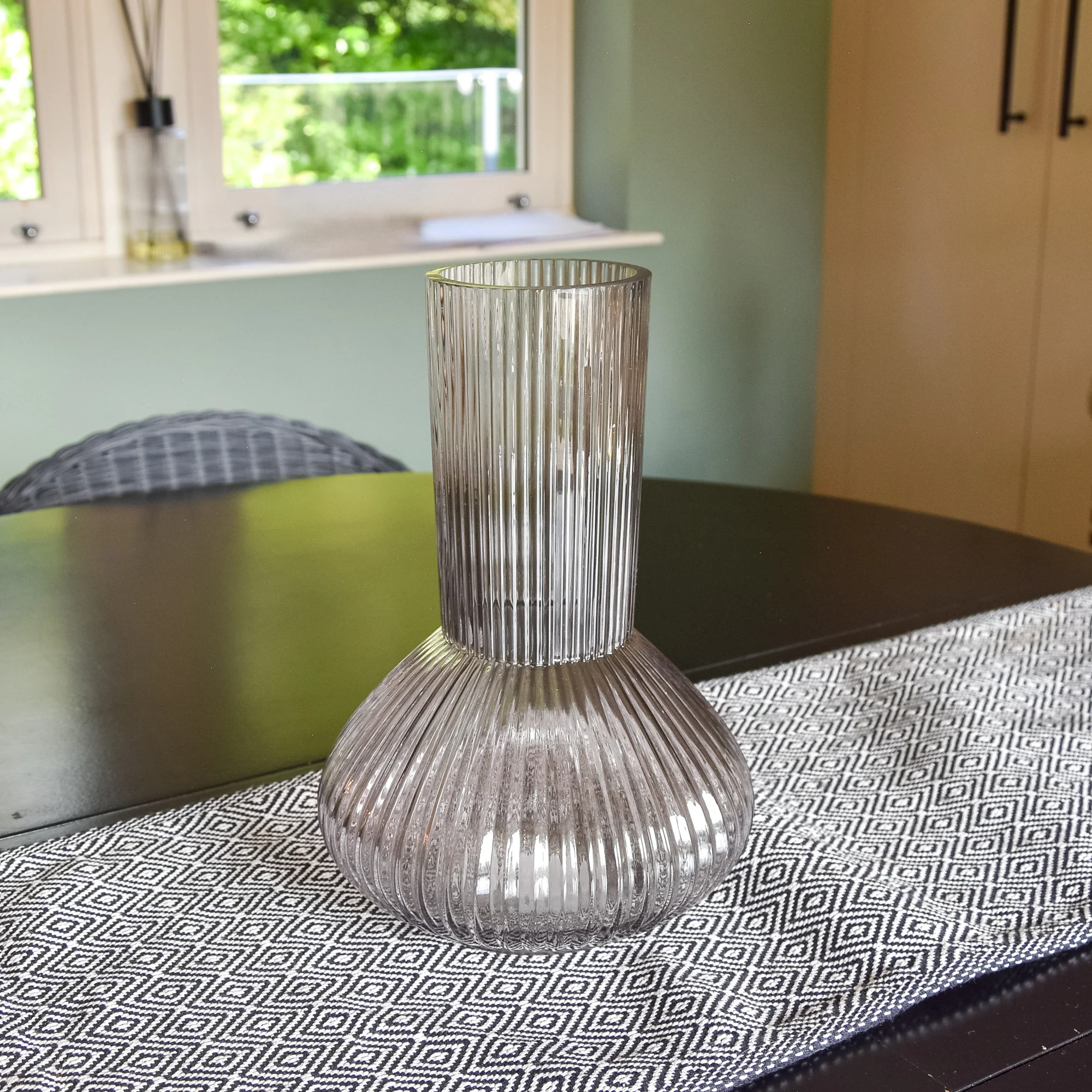 Refined Grey Ridged Tall Bottle Vase