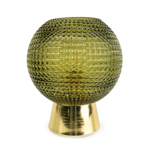 Round Green Glass Lamp with Gold Base - Image 2