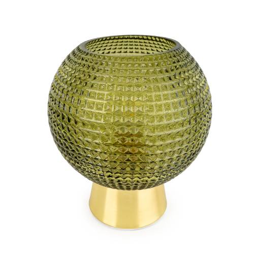 Round Green Glass Lamp with Gold Base - Image 3