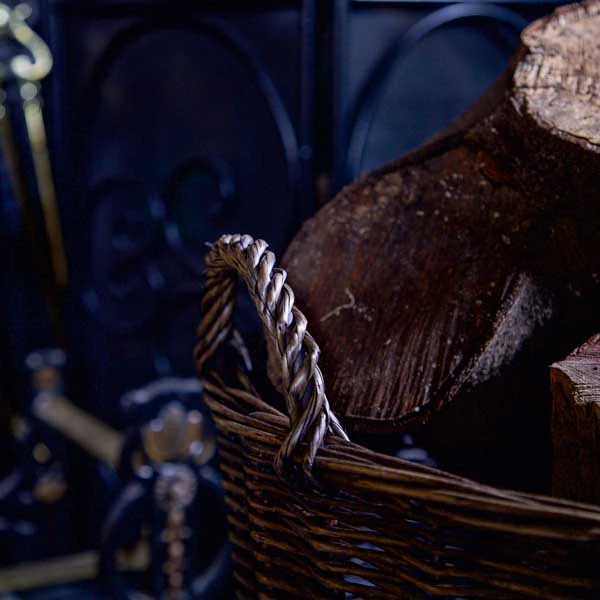 Rustic Dark Brown Colour Round Log Basket with Wicker Handles - Image 3