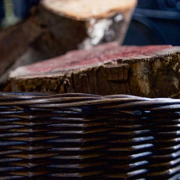 Rustic Dark Brown Colour Round Log Basket with Wicker Handles - Image 4