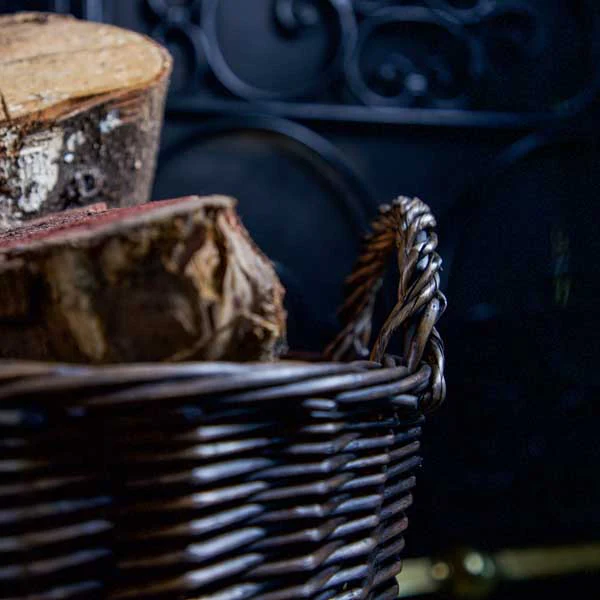 Rustic Dark Brown Colour Round Log Basket with Wicker Handles - Image 5