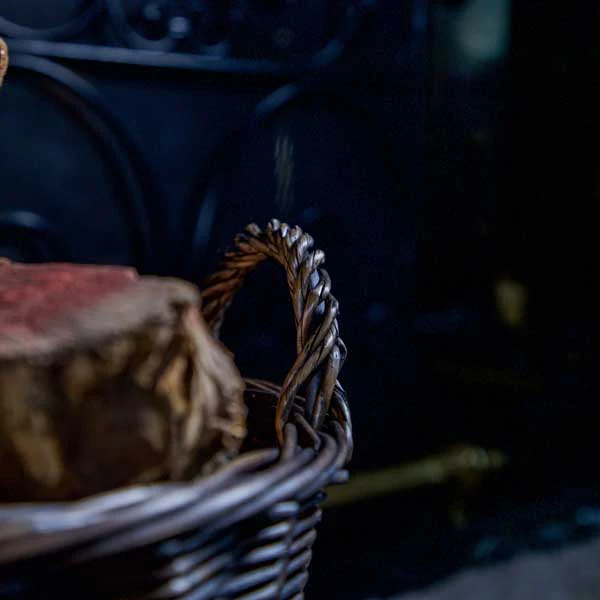 Rustic Dark Brown Colour Round Log Basket with Wicker Handles - Image 6