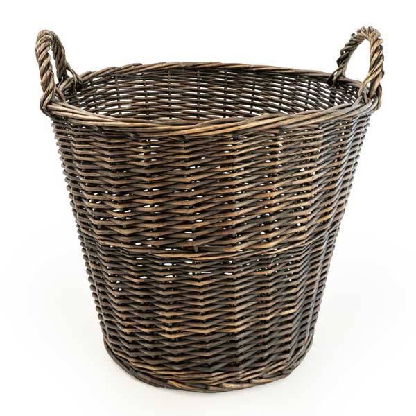 Rustic Dark Brown Colour Round Log Basket with Wicker Handles - Image 7