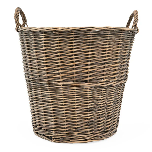 Rustic Dark Brown Colour Round Log Basket with Wicker Handles - Image 8