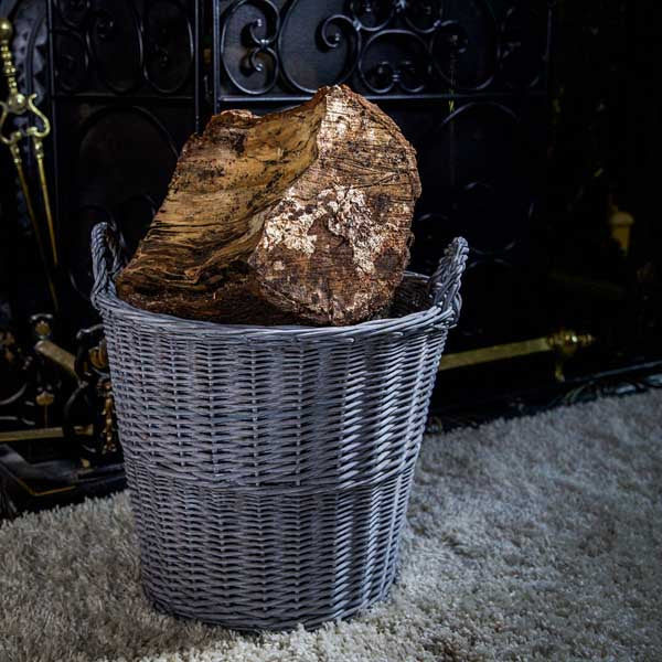 Rustic Grey Colour Round Log Basket with Wicker Handles - Image 2