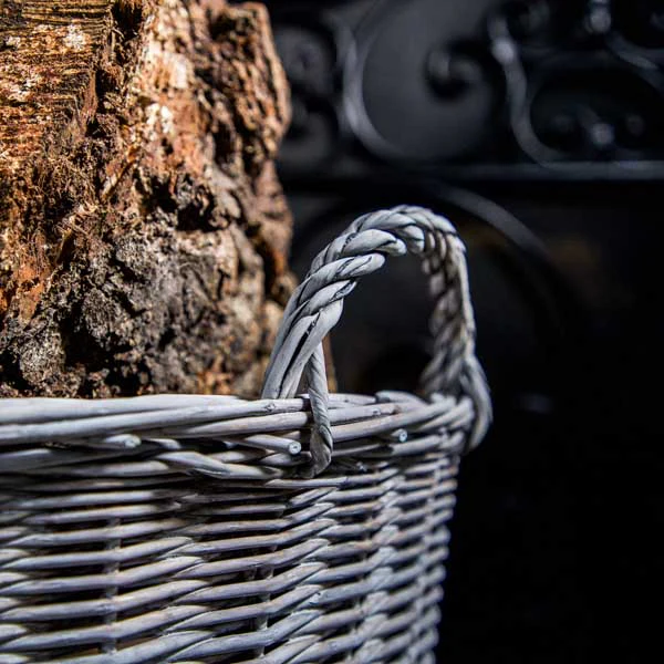 Rustic Grey Colour Round Log Basket with Wicker Handles - Image 3