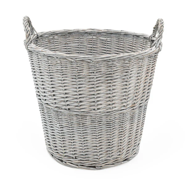 Rustic Grey Colour Round Log Basket with Wicker Handles - Image 7