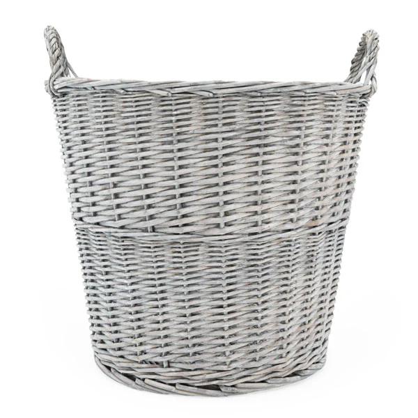 Rustic Grey Colour Round Log Basket with Wicker Handles - Image 8