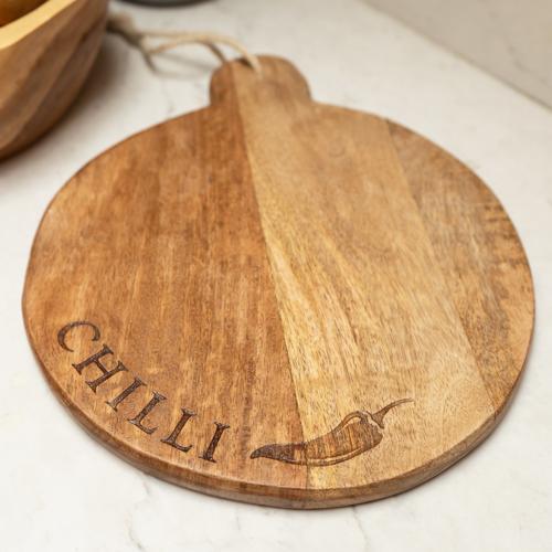 Round Mango Wood Chopping Board with Chilli Enamel