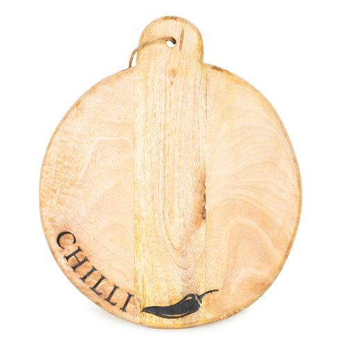 Round Mango Wood Chopping Board with Chilli Enamel - Image 5