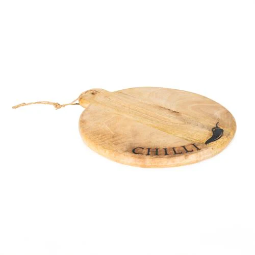 Round Mango Wood Chopping Board with Chilli Enamel - Image 6