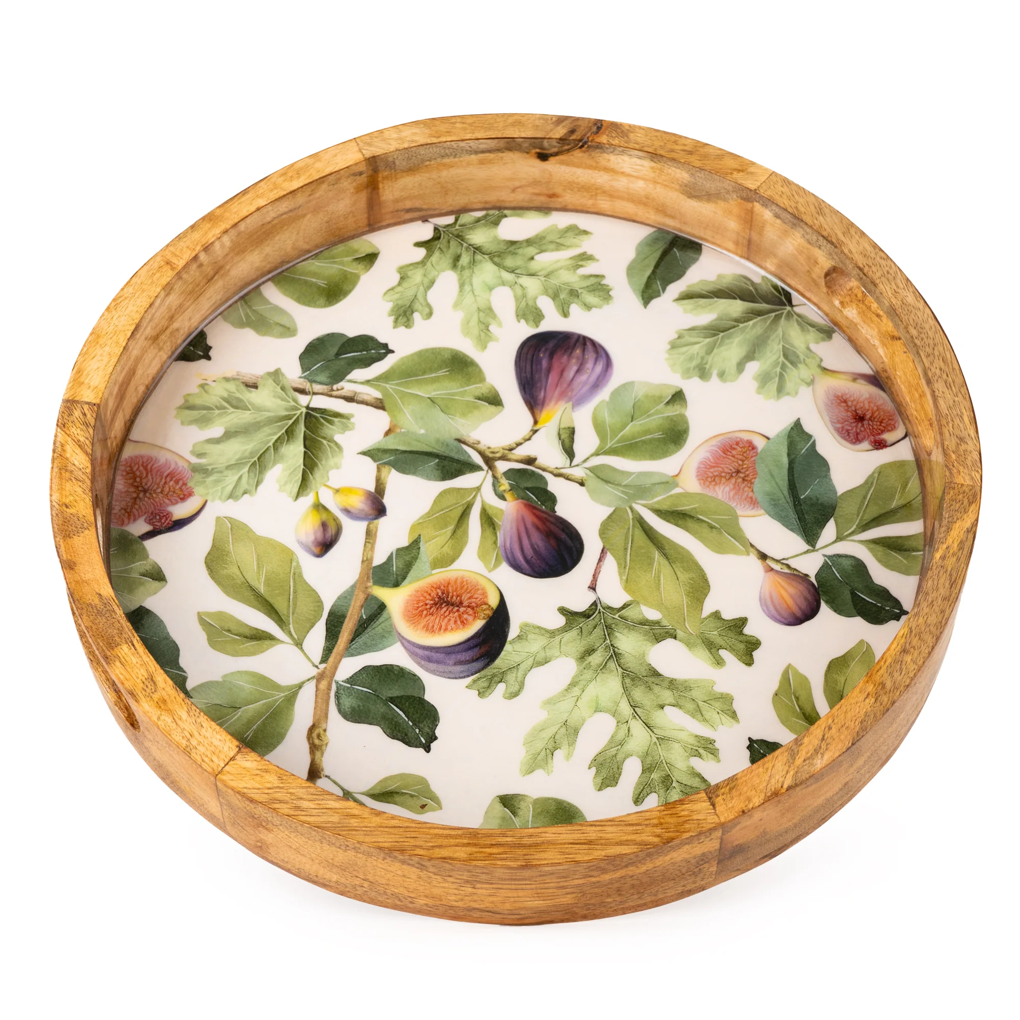 Round Mango Wood Tray With Fig Enamel - Image 2
