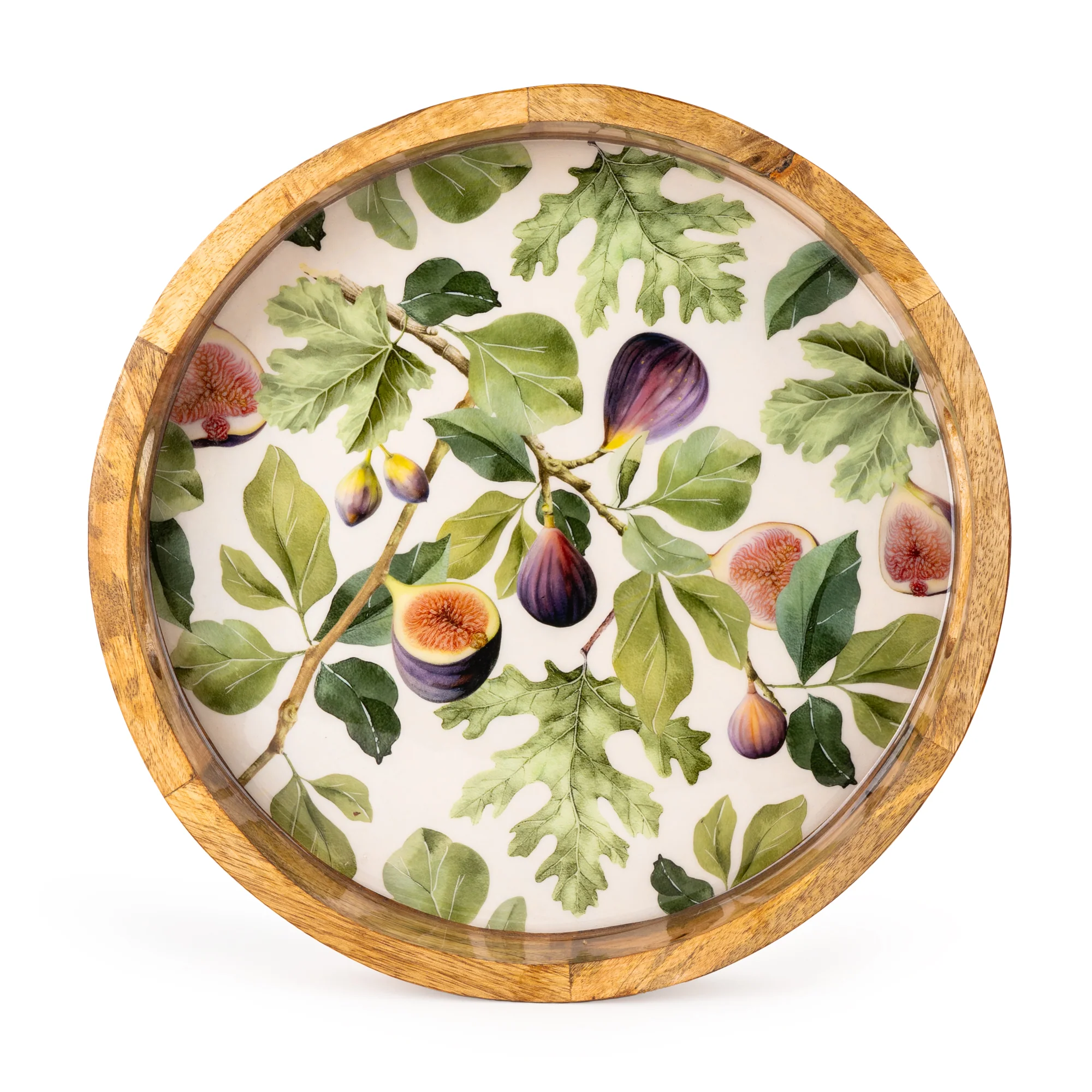 Round Mango Wood Tray With Fig Enamel - Image 3