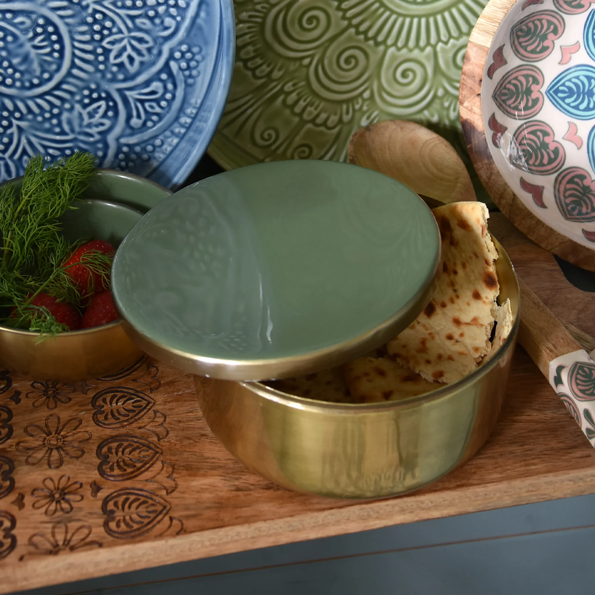 Round Metal & Enamel Olive Green Trinket Box