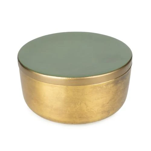 Round Metal & Enamel Olive Green Trinket Box - Image 2