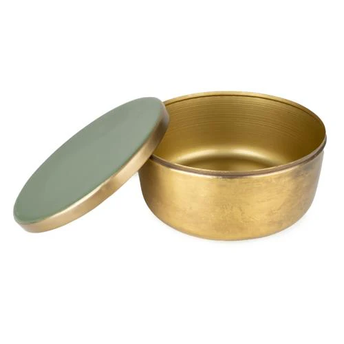 Round Metal & Enamel Olive Green Trinket Box - Image 3