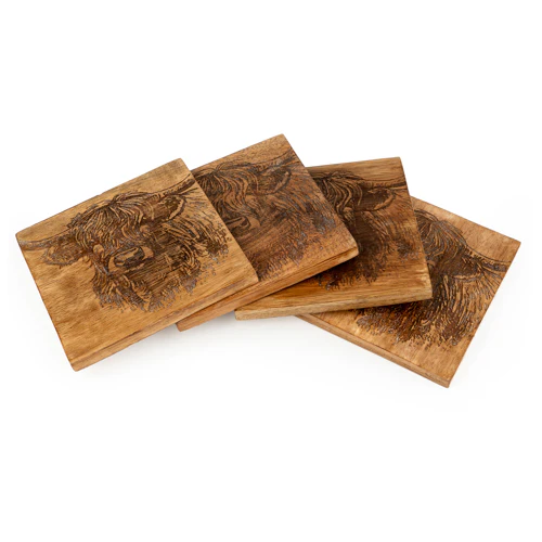 Rustic Wooden Highland Cow Coasters   - Image 2