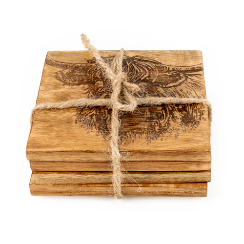 Rustic Wooden Highland Cow Coasters   - Image 3