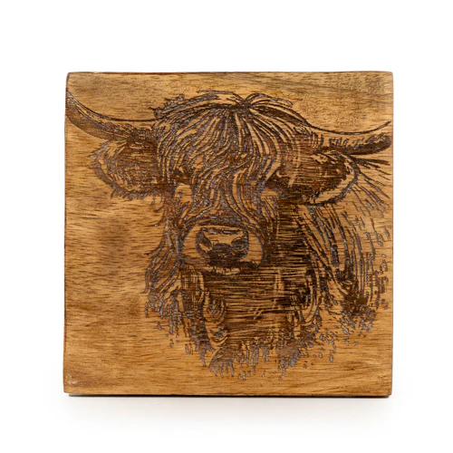 Rustic Wooden Highland Cow Coasters   - Image 4