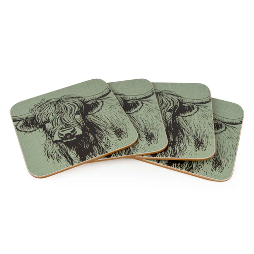 Sage Green Highland Cow Coaster Set - Image 2