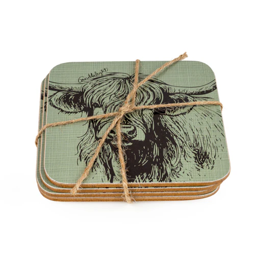 Sage Green Highland Cow Coaster Set - Image 3