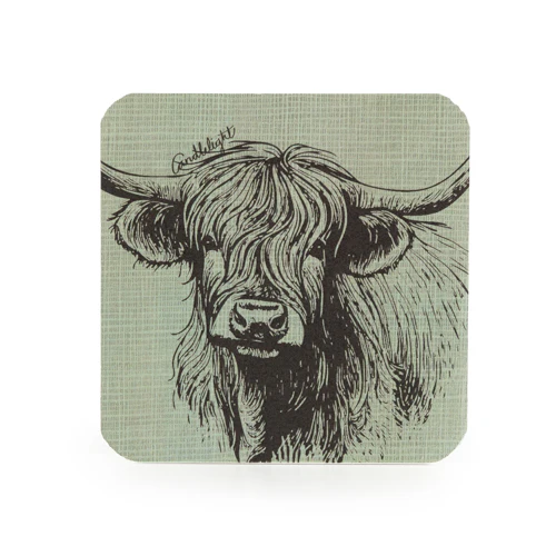 Sage Green Highland Cow Coaster Set - Image 4