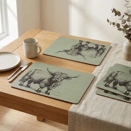 Sage Green Highland Cow Placemat Set   - Image 3