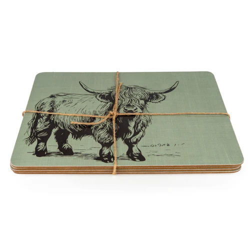 Sage Green Highland Cow Placemat Set   - Image 4