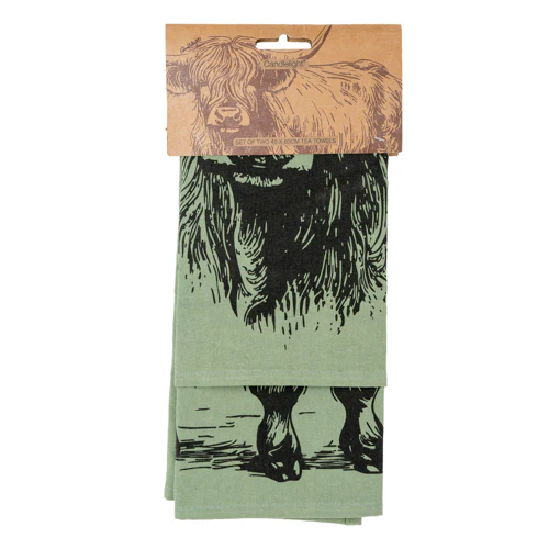 Sage Green Highland Cow Tea Towels - Image 2