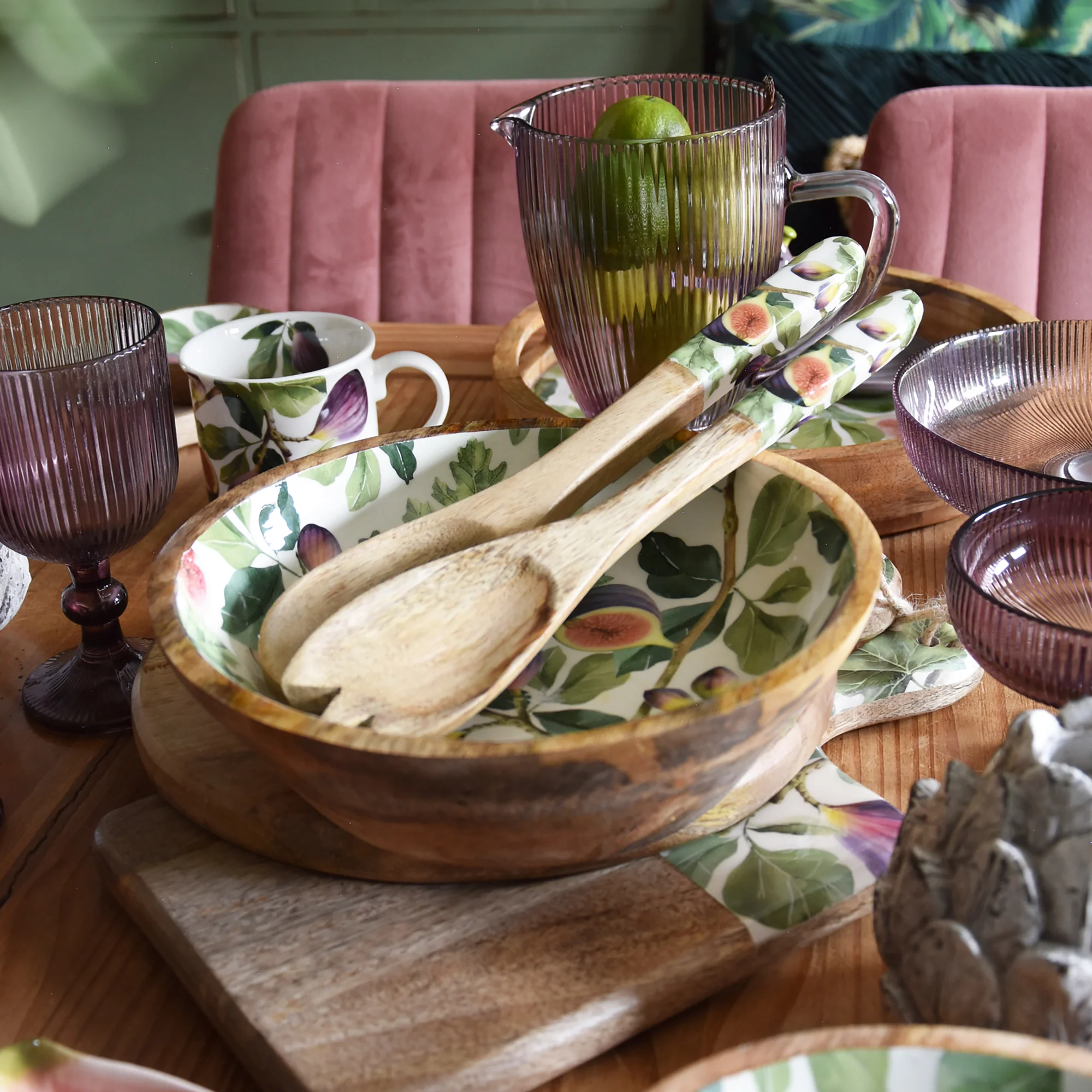Serving Spoon & Fork Mango Wood & Enamel - Fig