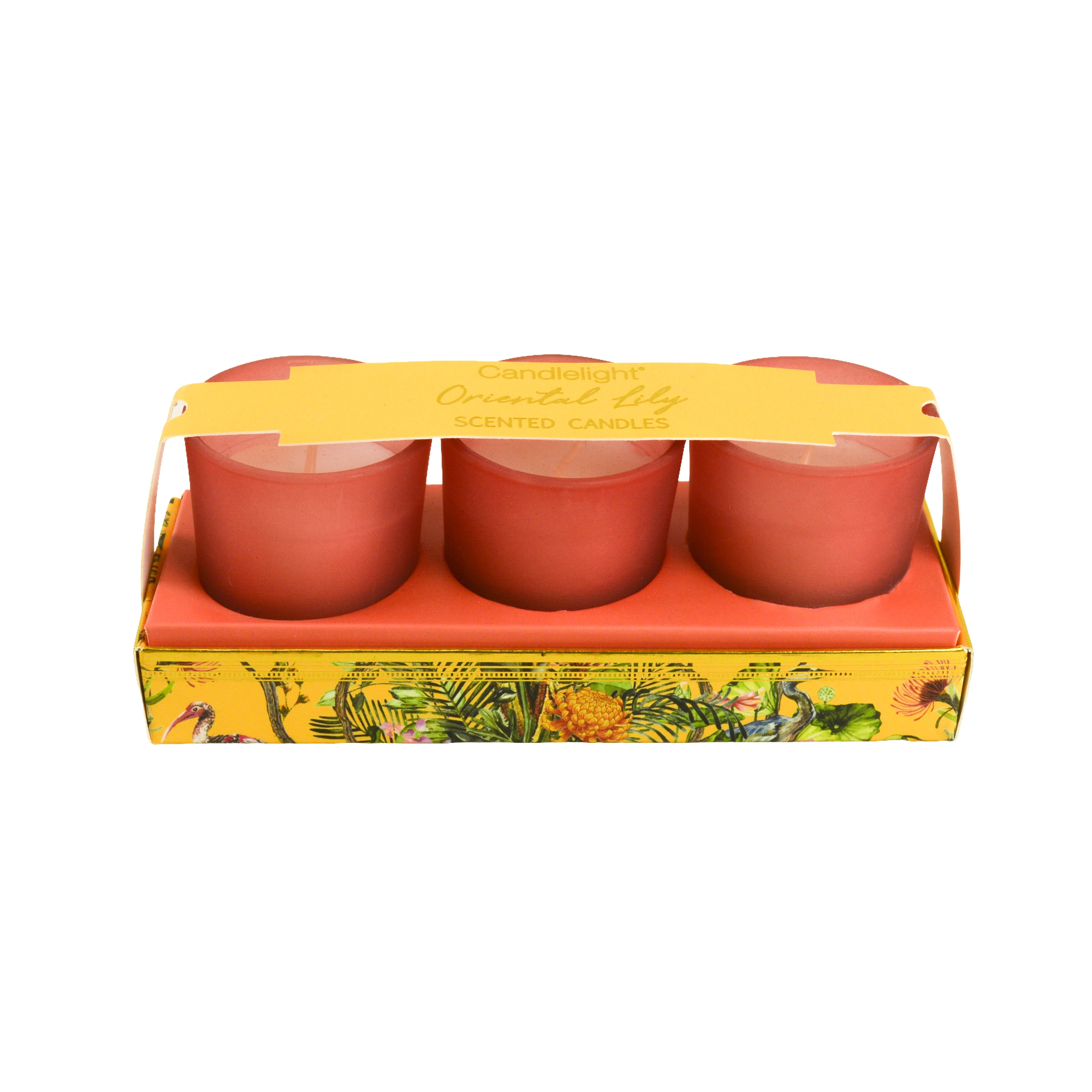 Luxury Set of 3 Oriental Lily Scented Ochre Chinoiserie Candles - Image 3