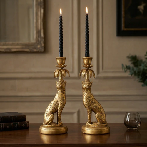 Set of Two Gold Leopard - Lavish Candleholder