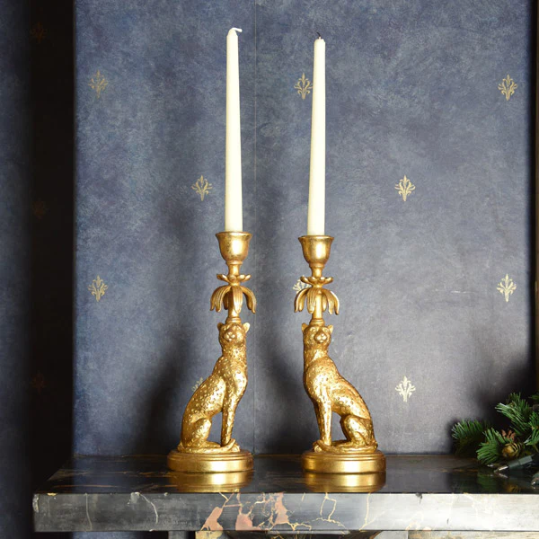 Set of Two Gold Leopard - Lavish Candleholder - Image 3