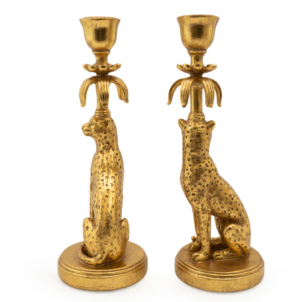 Set of Two Gold Leopard - Lavish Candleholder - Image 6