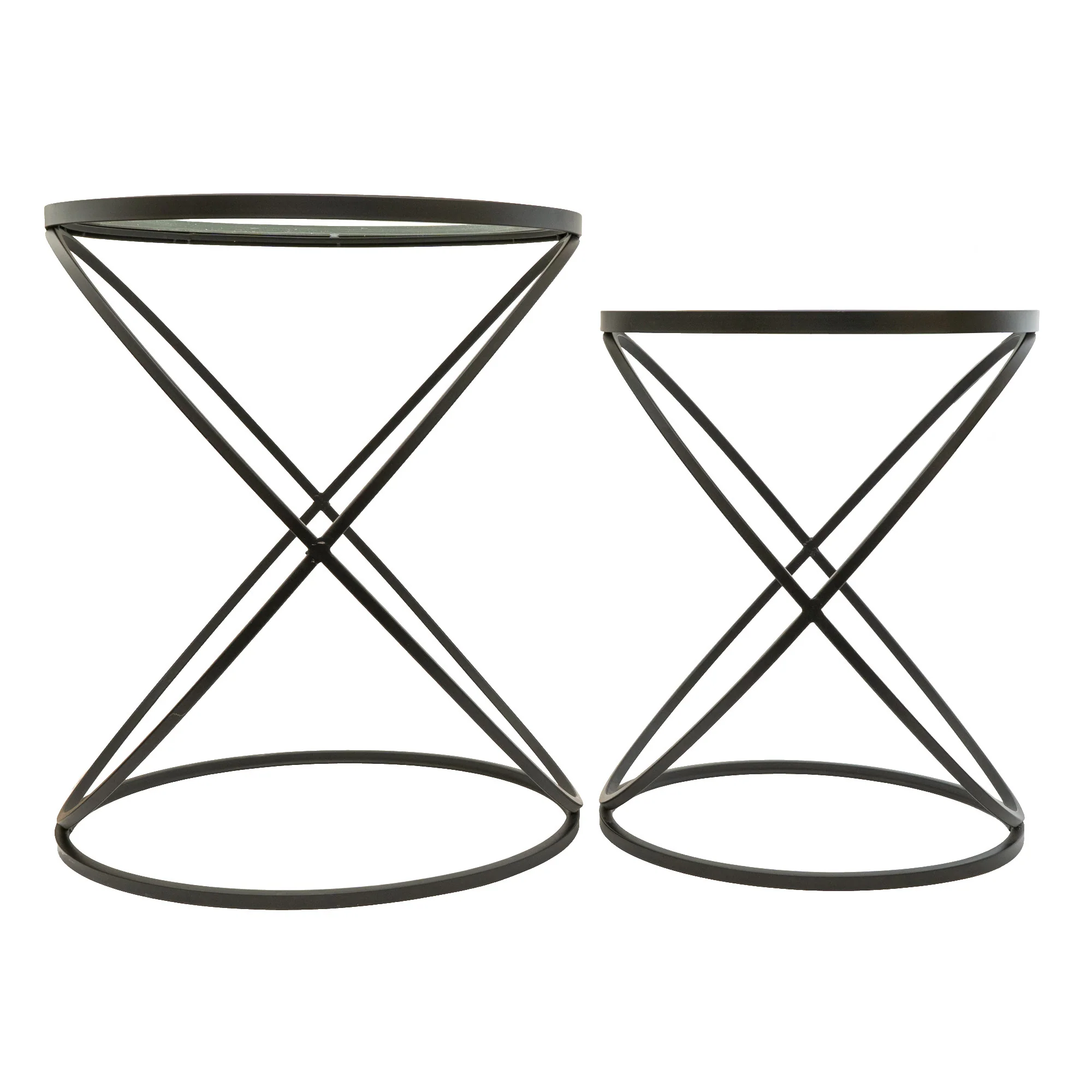 Set of 2 Black Criss Cross Tables with Glass Top - Image 6