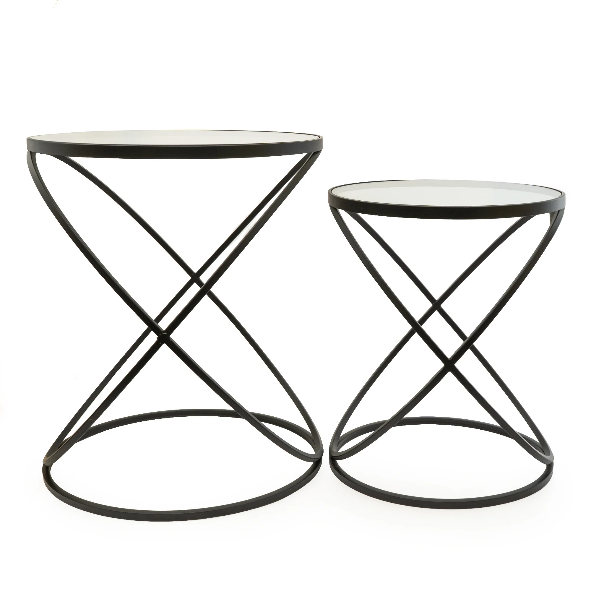 Set of 2 Black Criss Cross Tables with Glass Top - Image 7