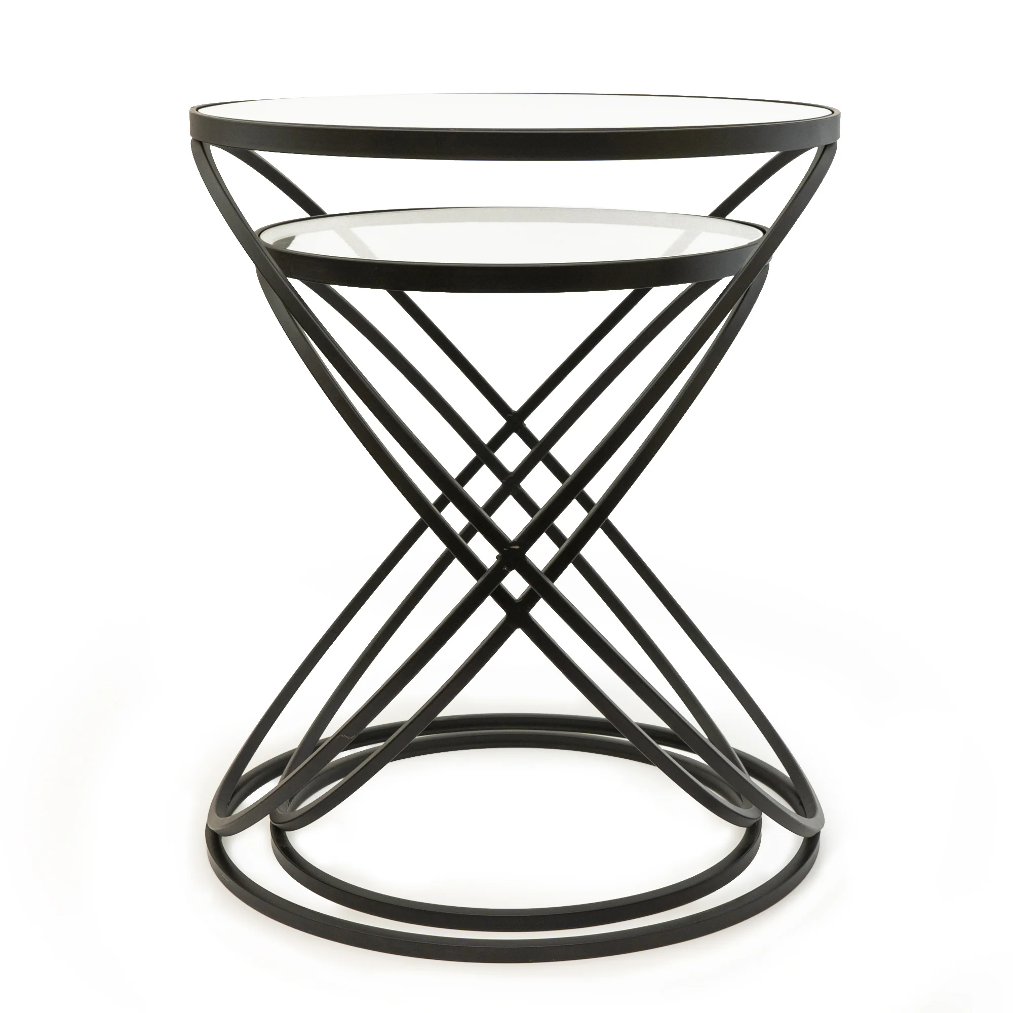 Set of 2 Black Criss Cross Tables with Glass Top - Image 8
